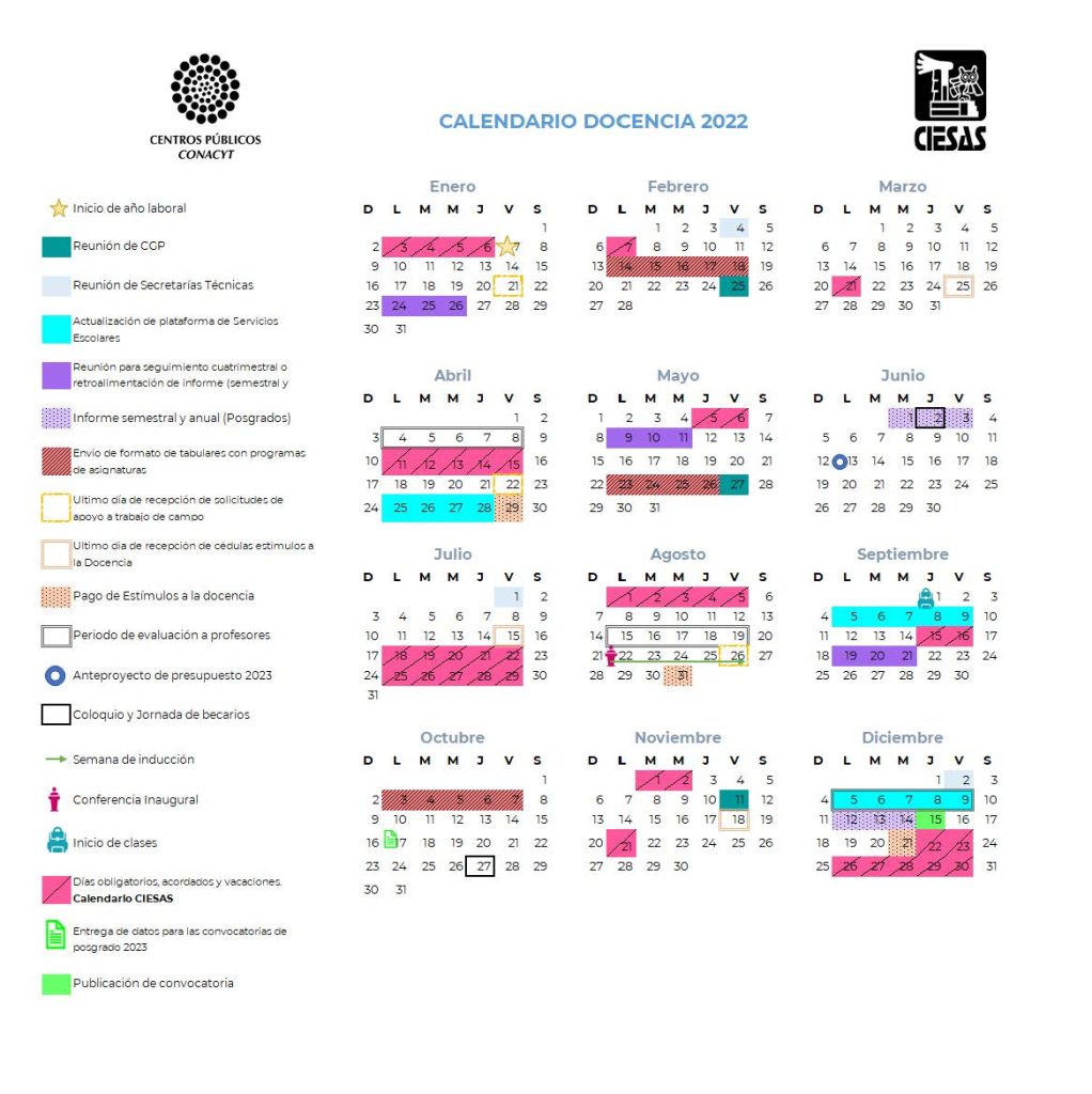 Calendario subdirección docencia CIESAS 2022